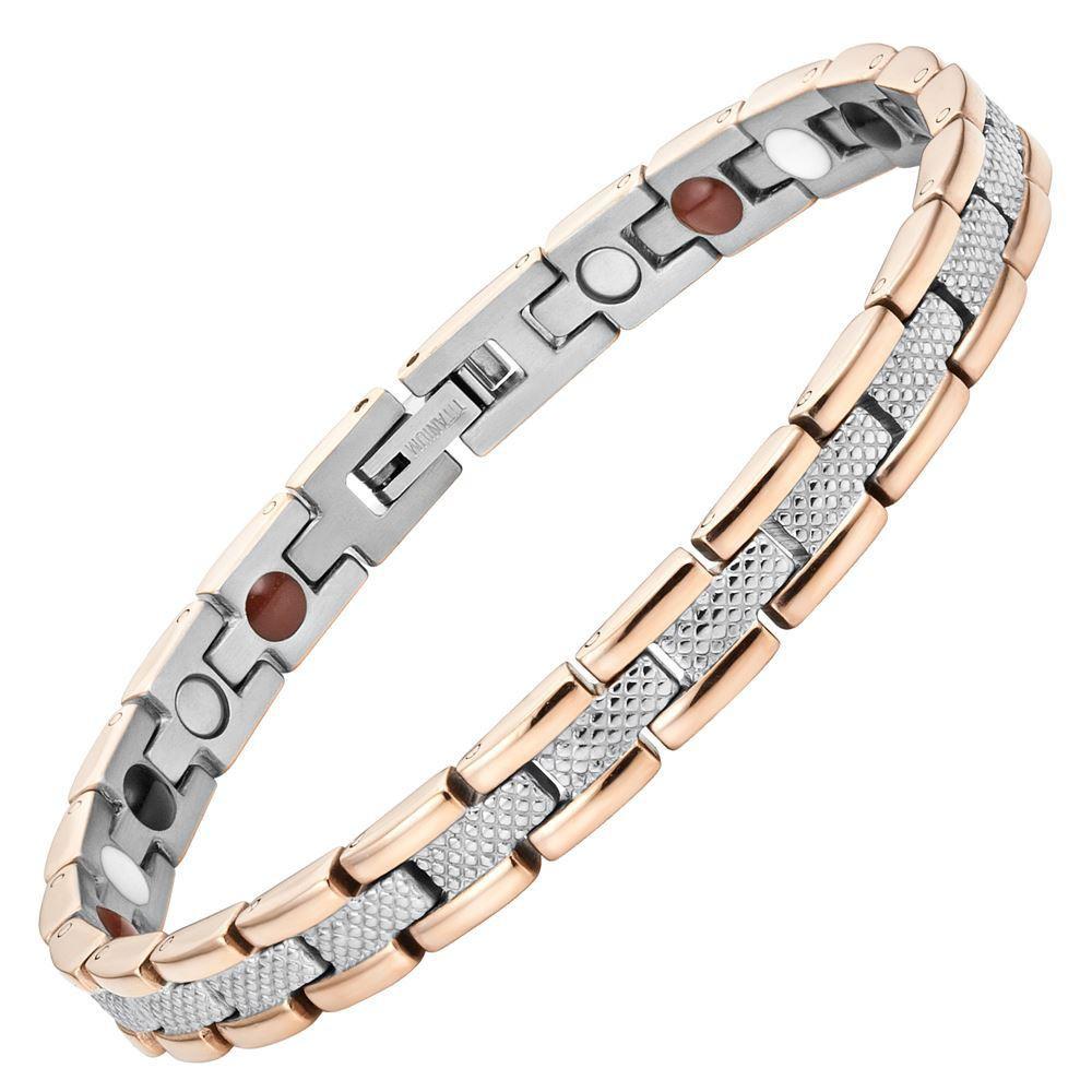 Ladies Two Tone Four Element Titanium Magnetic Bracelet