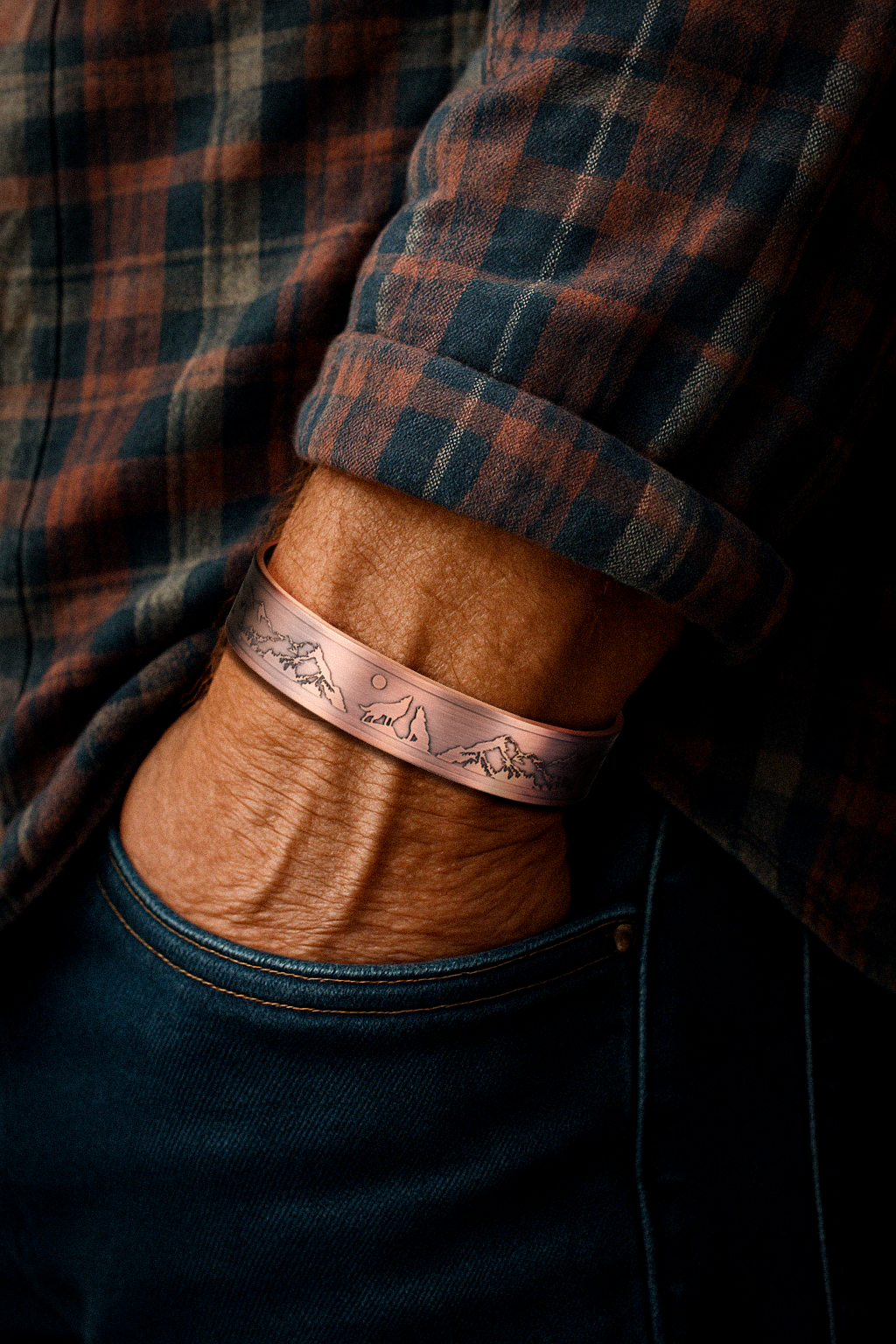 Mens Copper Magnetic Bangle Bracelet Wolf New Design