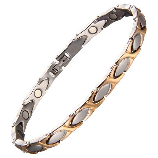 Ladies Magnetic Therapy Titanium Bracelet - Two Tone Gold