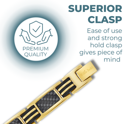 Mens Magnetic Therapy Bracelet- Gold Titanium with Black Carbon Fibre
