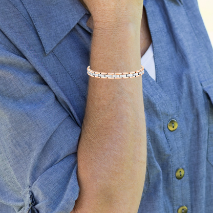Ladies Two Tone Four Element Titanium Magnetic Bracelet