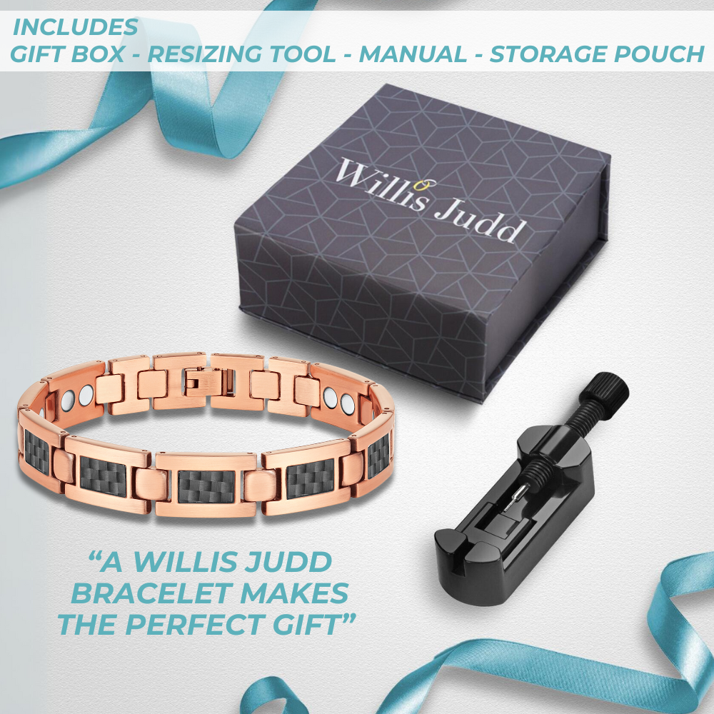 Men’s Copper Magnetic Bracelet with Black Carbon Fibre – Stylish Gift for Pain Relief