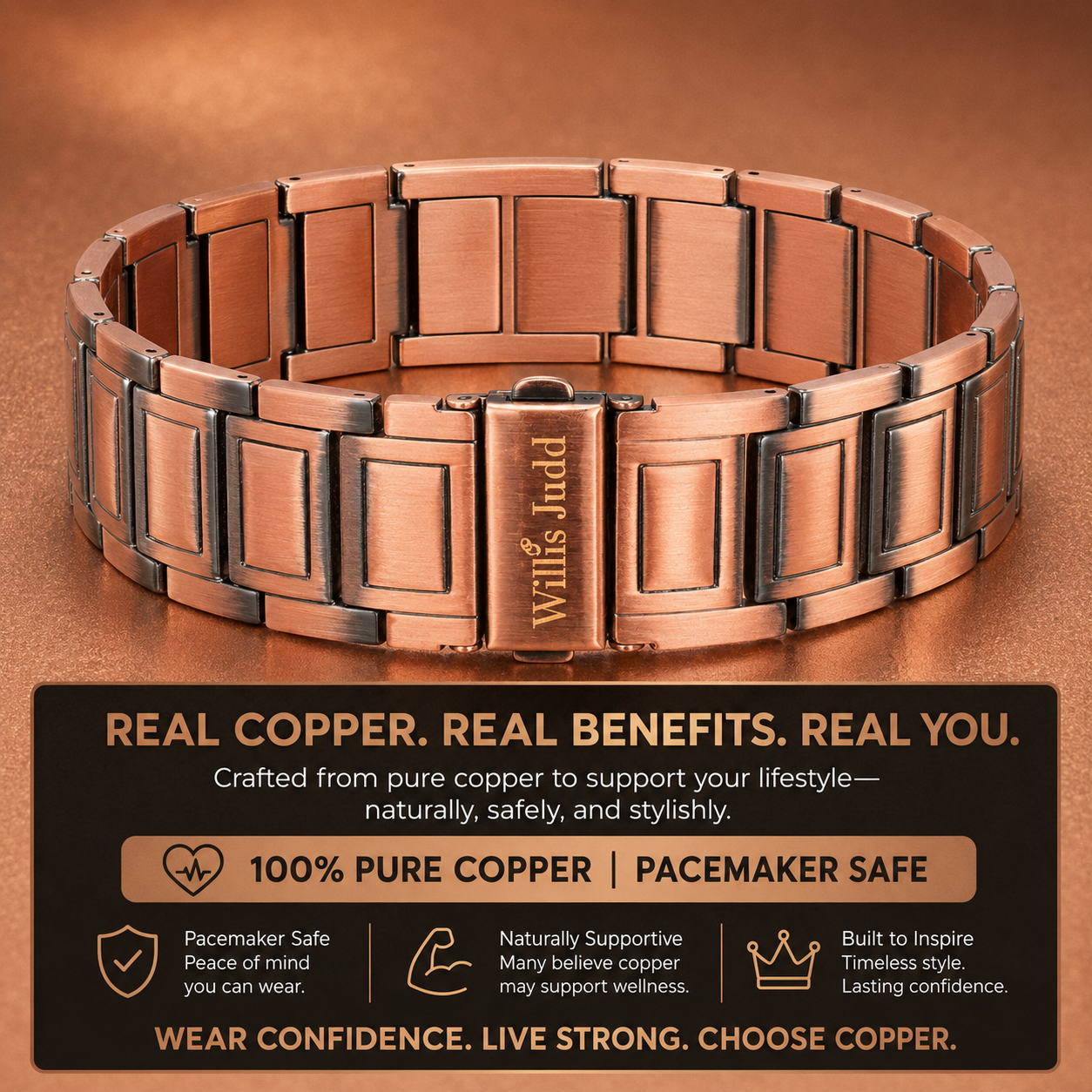 Mens Copper Bracelet - Pacemaker Safe