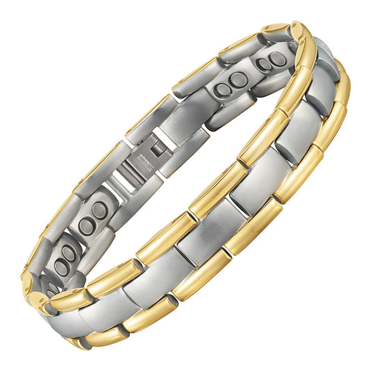 Mens Double Row Titanium Magnetic Therapy Bracelet - Two Tone