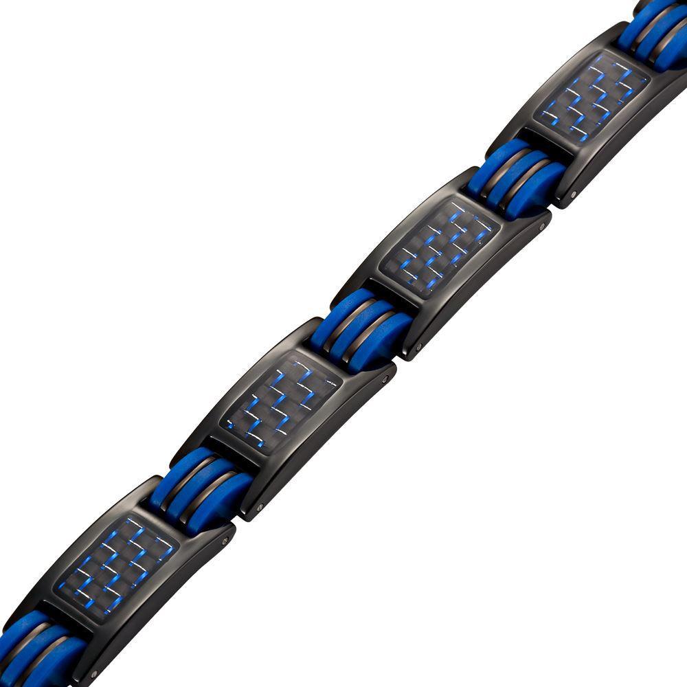 Mens Four Element Magnetic Blue Carbon Fiber Black Titanium Bracelet
